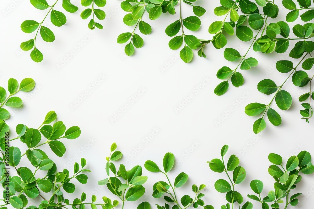 Lush green leaves arranged beautifully on a clean white surface for a serene and fresh look isolated on transparent background Lush green leaves arranged beautifully on a clean white surface for a serene and fresh look isolated on transparent background