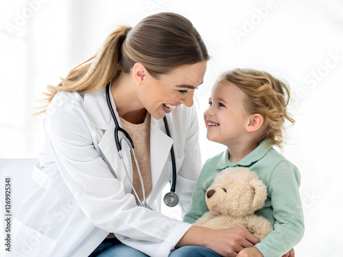 female doctor talking to little girl patient