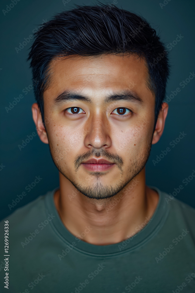 Fototapeta premium A man with a green shirt is looking at the camera