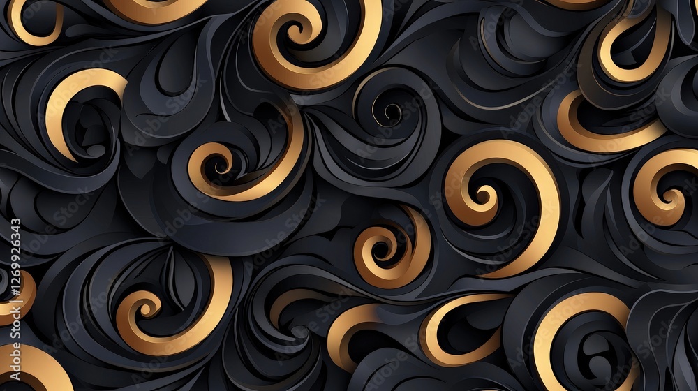 Black and gold swirl background abstract design for creative projects and digital art Black and gold swirl background abstract design for creative projects and digital art