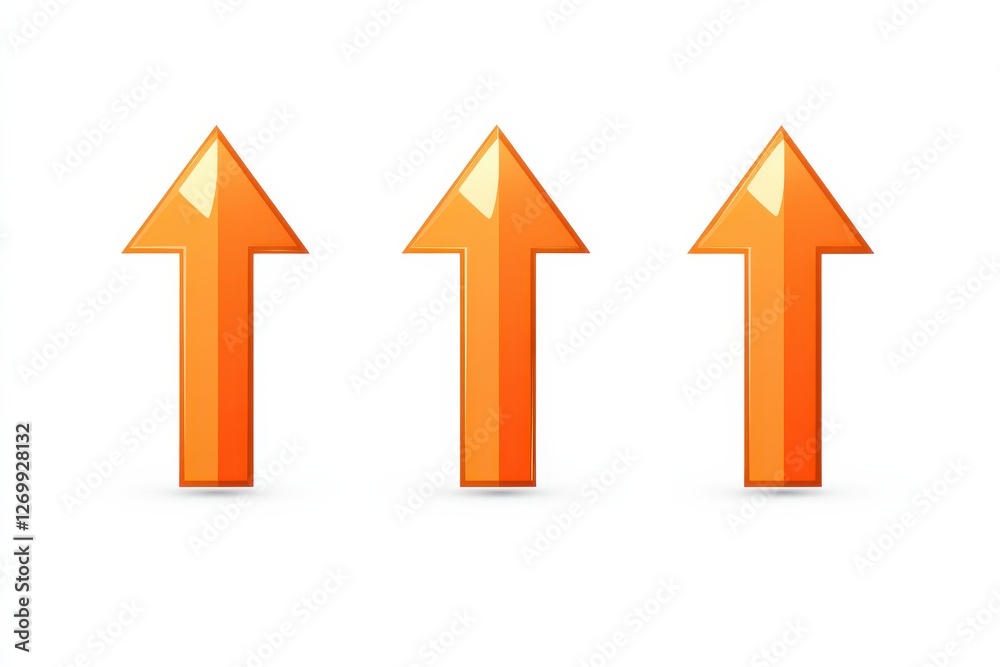 Bold orange arrows pointing upwards against a clean white background for clear directional emphasis isolated on transparent background Bold orange arrows pointing upwards against a clean white background for clear directional emphasis isolated on transparent background