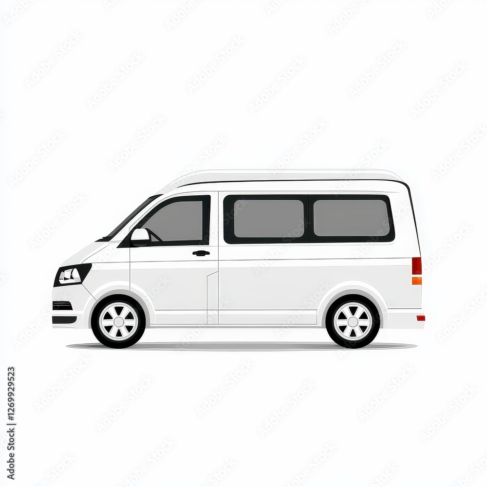 White van with flat roof parked on city street in urban environment during daylight hours White van with flat roof parked on city street in urban environment during daylight hours