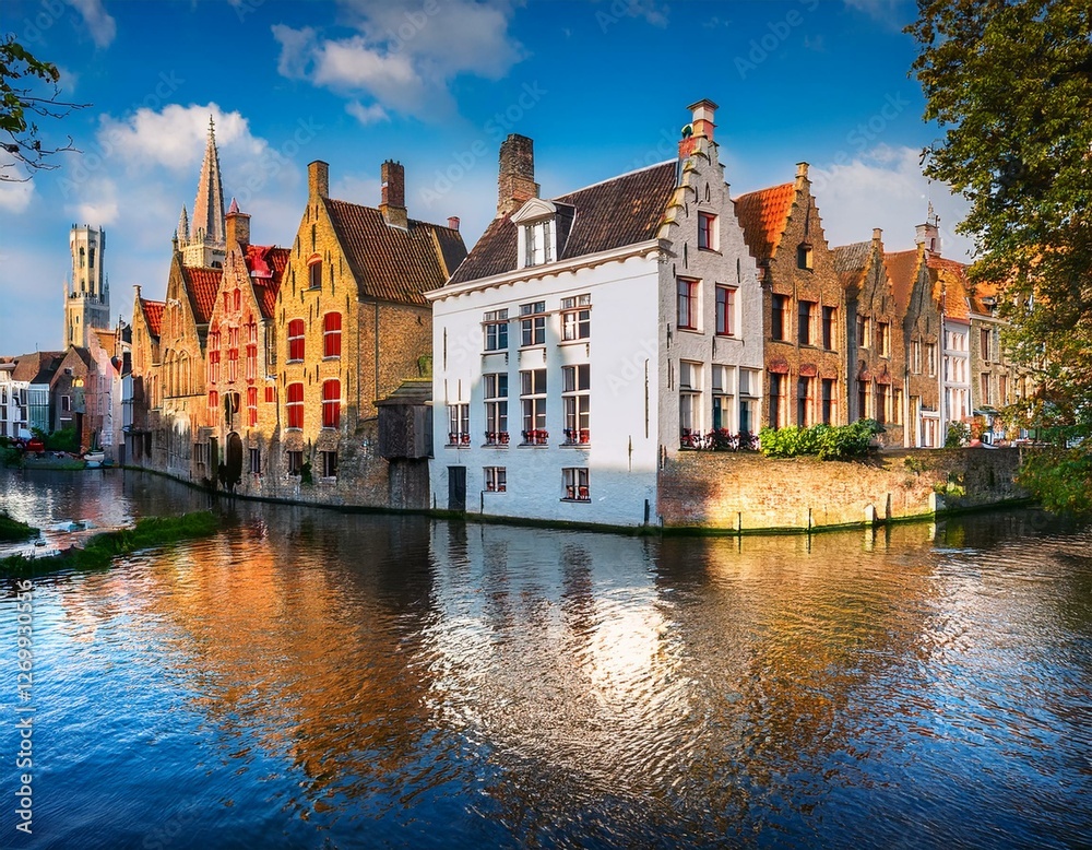 Obraz premium colorful historic buildings along a canal in bruges