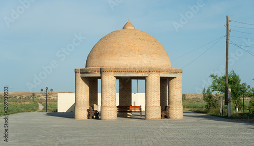 old building. islamic state. arabic architecture. Low-Angle View of a Beige Islamic Architectural Building in a Middle Eastern Country
