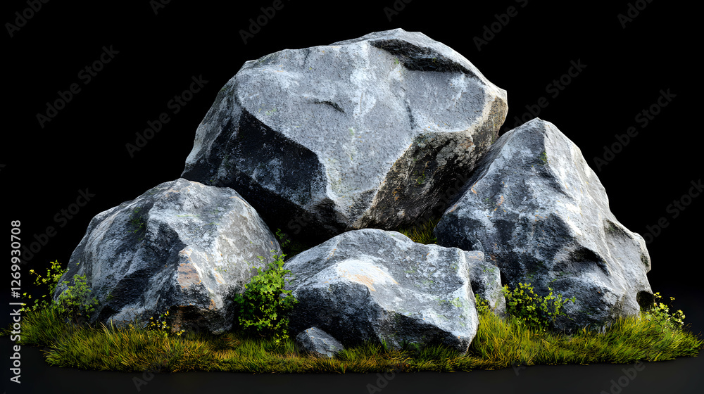 A pile of rugged rocks adorned with vibrant green moss, showcasing the beauty of natural stone textures and earth tones in a harmonious outdoor setting. A pile of rugged rocks adorned with vibrant green moss, showcasing the beauty of natural stone textures and earth tones in a harmonious outdoor setting.