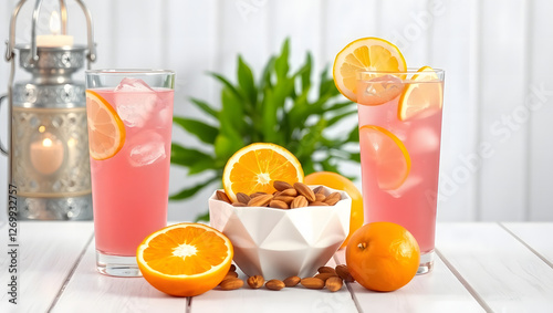 Summer drink setup on a white wooden table