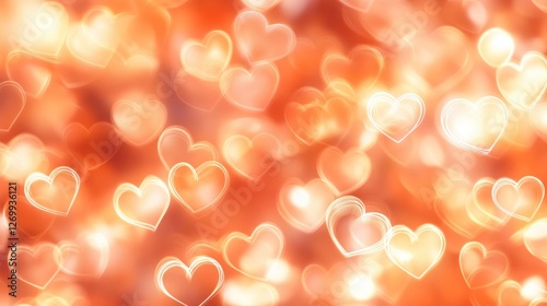 Abstract Orange Background With Heart Shaped Lights