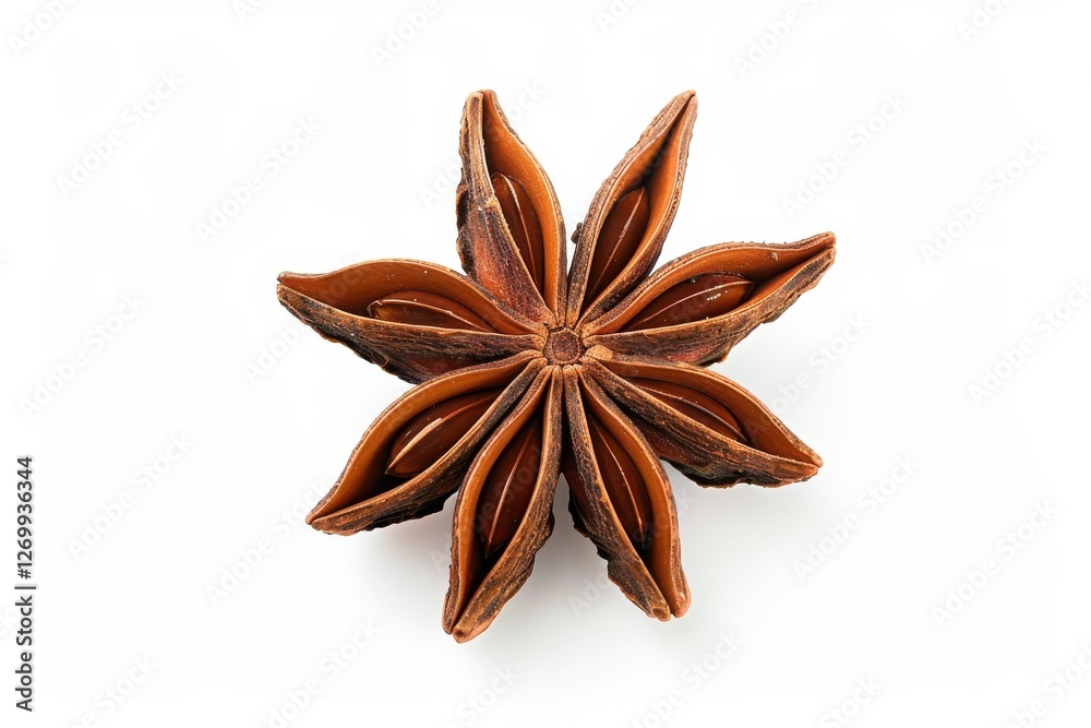 Star anise spice arranged beautifully on a white background, showcasing its unique shape and texture isolated on transparent background Star anise spice arranged beautifully on a white background, showcasing its unique shape and texture isolated on transparent background