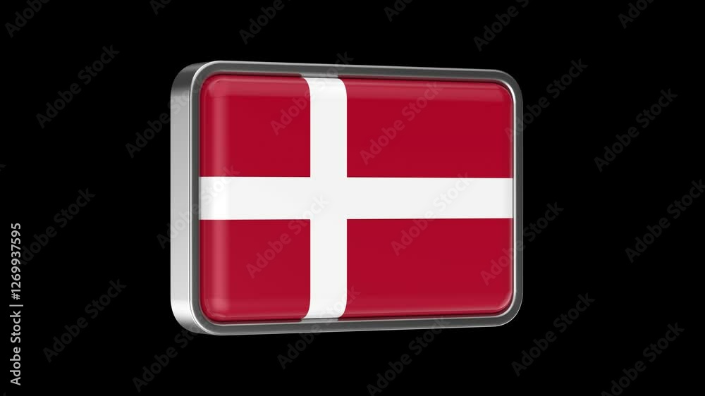 Spinning Danish flag button on black background