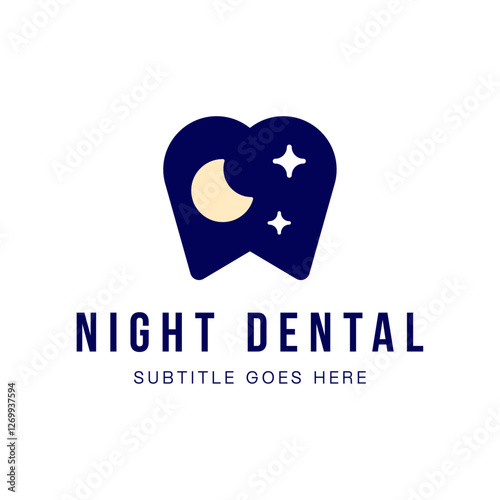 Night Dental Logo – Crescent and Stars Inside a Tooth for Pain-Free Sleep