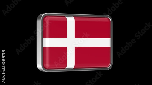 Spinning Danish flag button on black background