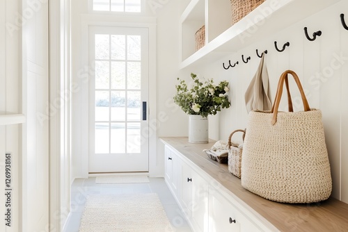 Welcoming entryway decorated with natural accents and bright lighting in a modern home