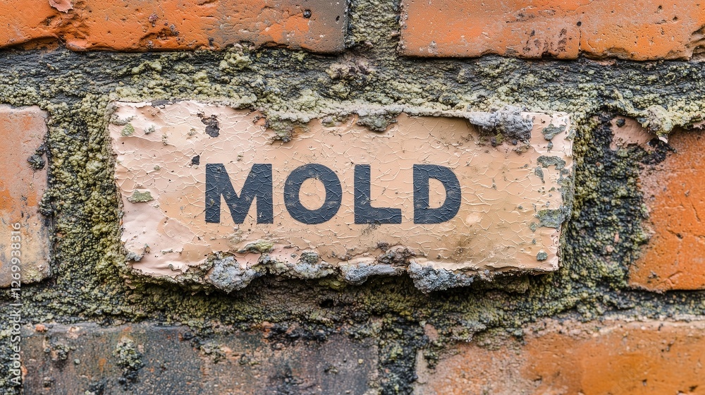 Brick wall with visible mold growth, highlighting moisture issues. Brick wall with visible mold growth, highlighting moisture issues.