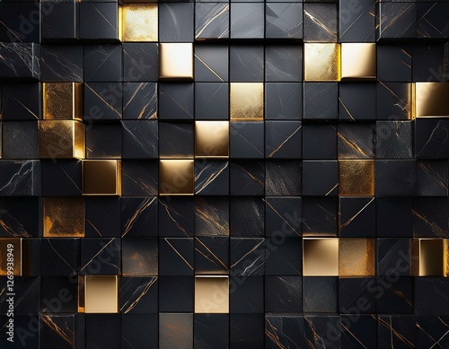 abstract geometric dark marble cube wall with gold accents abstract art of natural stone wall background minimal 3d polished blocks luxury background architectural pattern