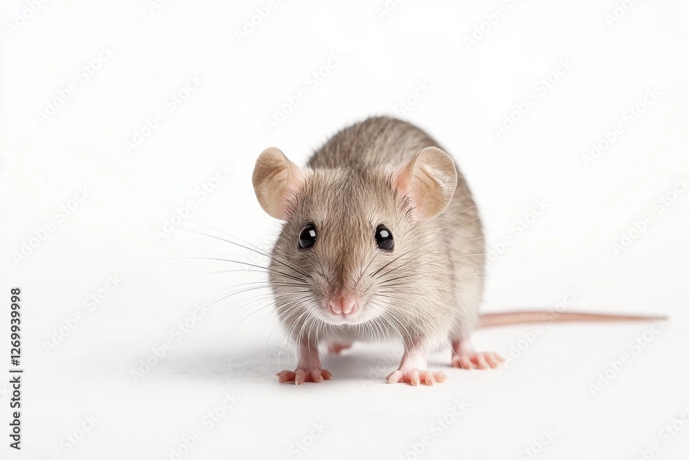 Adorable small brown mouse on white background with curious expression Adorable small brown mouse on white background with curious expression