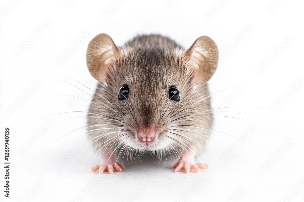 Adorable small brown mouse on white background with curious expression Adorable small brown mouse on white background with curious expression