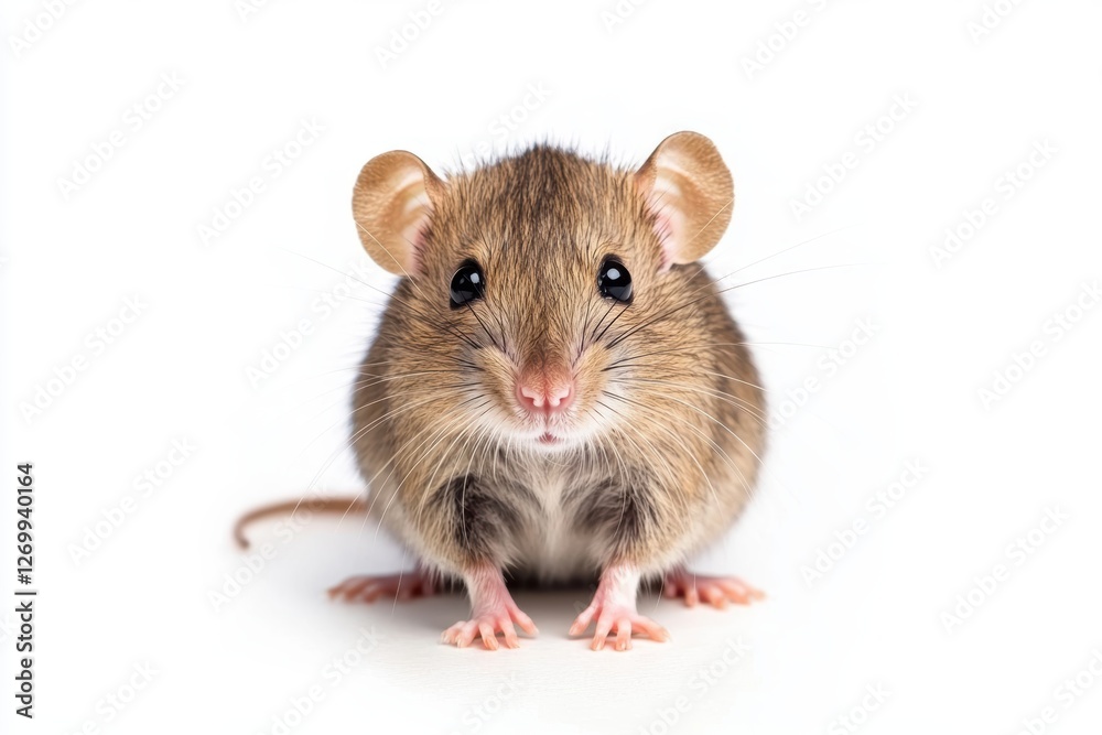 Adorable small brown mouse on white background with curious expression Adorable small brown mouse on white background with curious expression