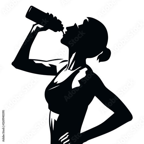 Female athlete drinking water silhouette