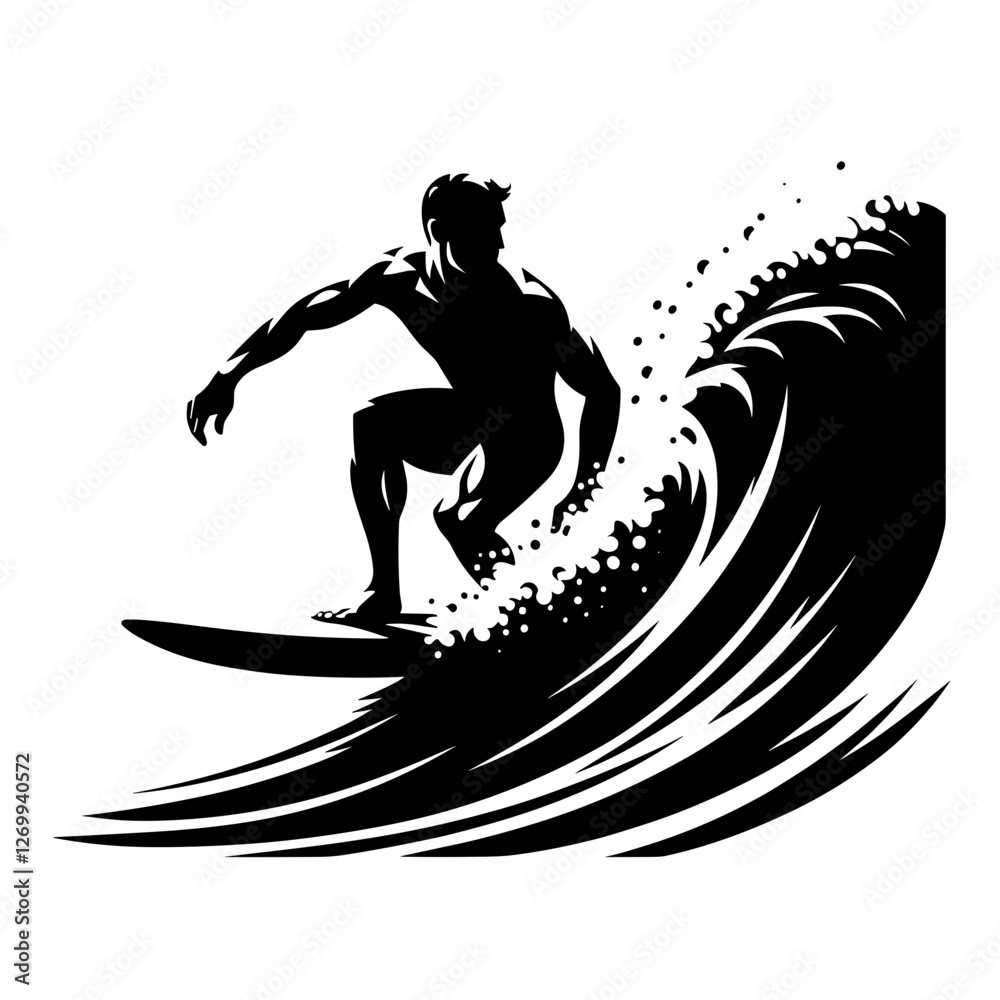 Fototapeta premium Surfer riding a powerful wave silhouette
