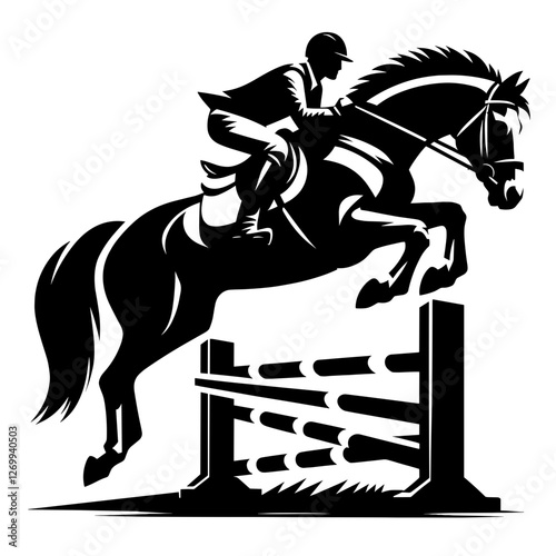 Equestrian jumping over obstacle silhouette