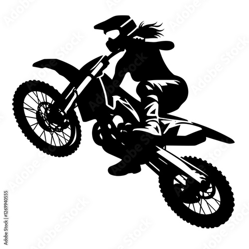 Female motocross rider jumping on dirt bike silhouette