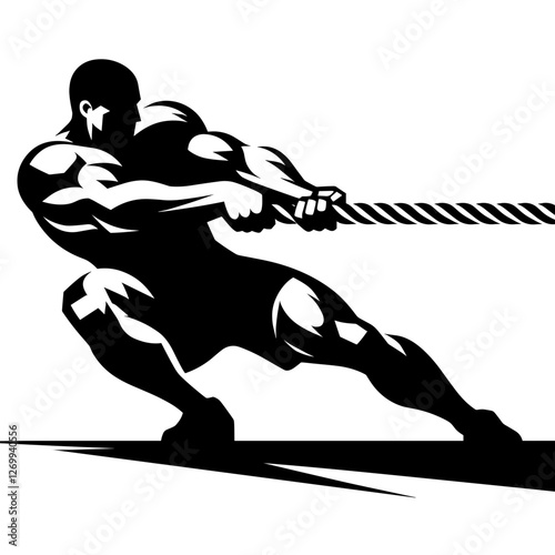 Strongman pulling a rope silhouette