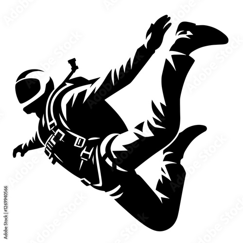 Skydiver free-falling in mid-air silhouette