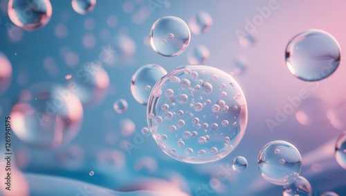 Microscopic Bubbles in Ethereal Blue Background – Futuristic Molecular Structure