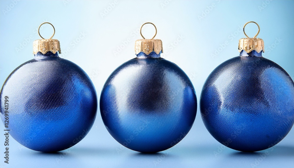 group of three blue christmas balls glossy tree shape baubles