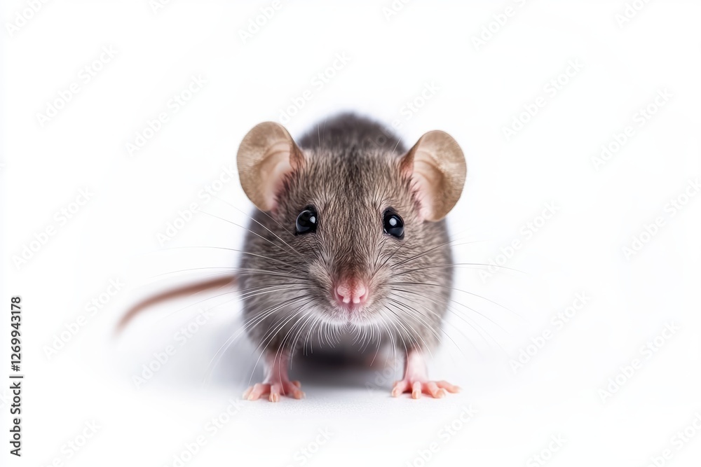 Adorable small brown mouse on white background with curious expression Adorable small brown mouse on white background with curious expression