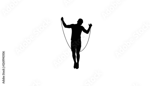 Silhouette of a man skipping rope against a white background