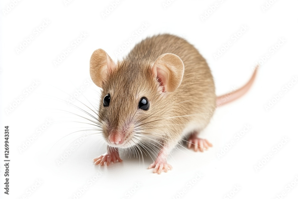 Adorable small brown mouse on white background with curious expression Adorable small brown mouse on white background with curious expression