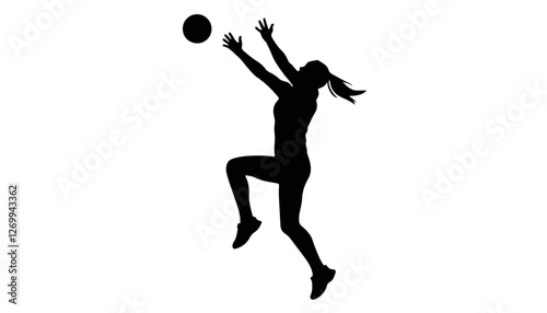 Silhouette of a woman jumping to catch a ball