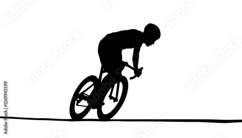 Silhouette of cyclist riding against a white background