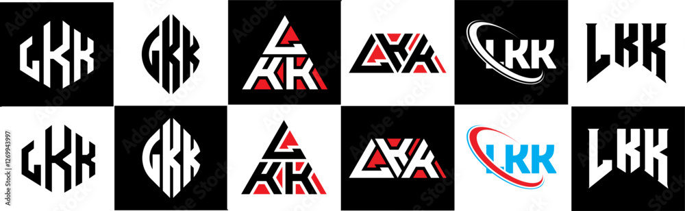 LKK letter logo design in six style. LKK polygon, circle, triangle, hexagon, flat and simple style with black and white color variation letter logo set in one artboard. LKK minimalist and classic logo LKK letter logo design in six style. LKK polygon, circle, triangle, hexagon, flat and simple style with black and white color variation letter logo set in one artboard. LKK minimalist and classic logo