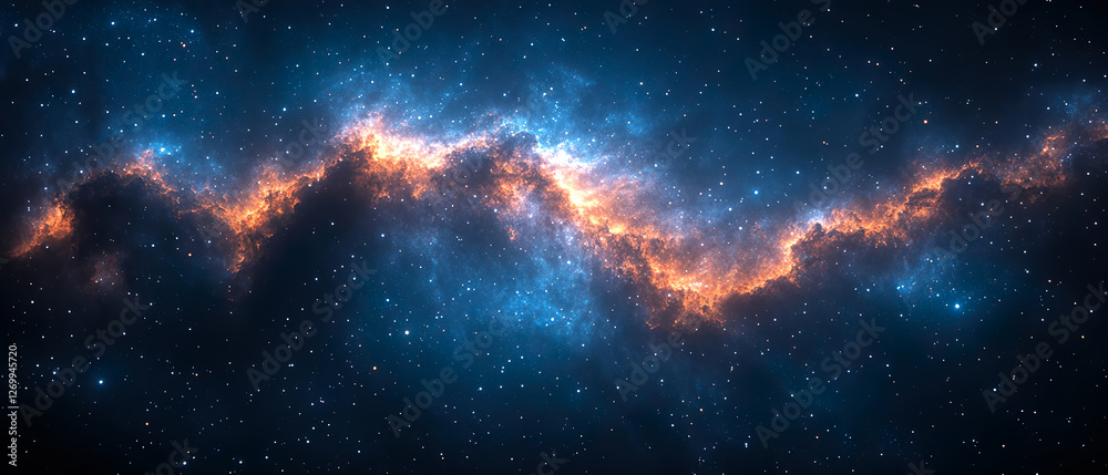 Fototapeta premium The night sky with floating stars and the Milky Way shining in a combination of blue and red are beautiful scenes.