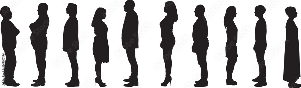 vector; silhouette of a group of people standing side view vector; silhouette of a group of people standing side view