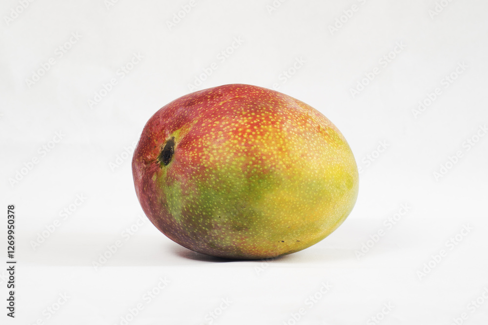 Fresh peruvian mango kent fruit resting on white background Fresh peruvian mango kent fruit resting on white background