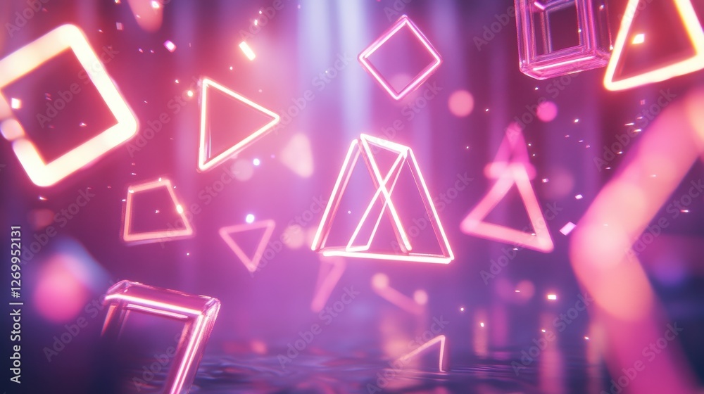 Vibrant abstract composition featuring glowing geometric shapes in pink and purple tones, creating a dynamic and futuristic atmosphere. Vibrant abstract composition featuring glowing geometric shapes in pink and purple tones, creating a dynamic and futuristic atmosphere.