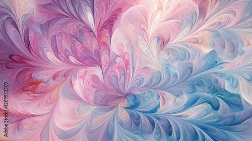 A vibrant, swirling abstract artwork featuring soft pink and blue hues, creating a dreamy and fluid composition.