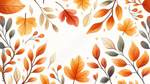 Autumn Leaves Watercolor Border Design Illustration