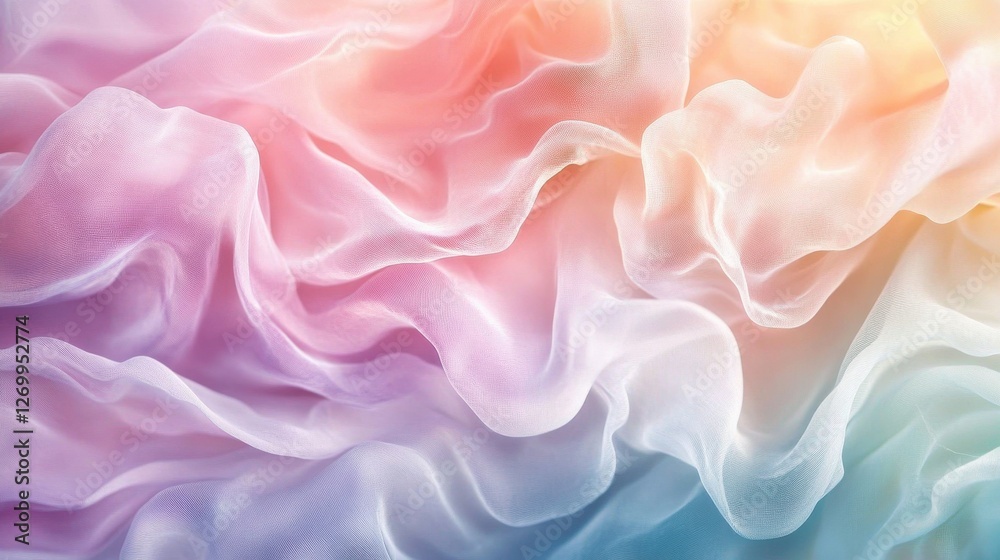 Obraz premium Soft translucent fabric drapes in pastel shades, creating a serene and dreamy atmosphere.