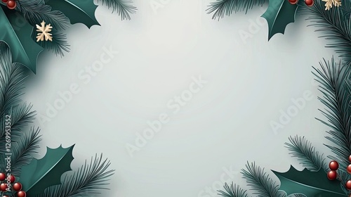 Festive Holiday Background Featuring Holly and Pine Branches