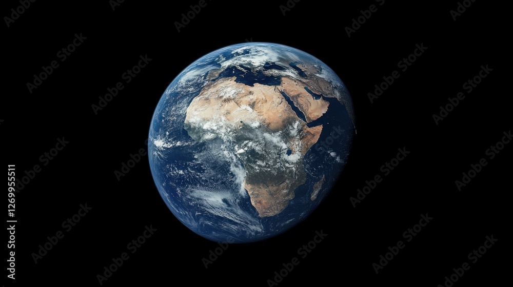 A stunning view of Earth from space, highlighting the vastness of oceans and landmasses, with Africa prominently displayed against the dark backdrop of space. A stunning view of Earth from space, highlighting the vastness of oceans and landmasses, with Africa prominently displayed against the dark backdrop of space.