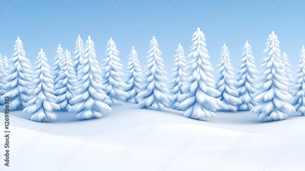 Fototapeta premium Snowy Winter Forest Scene With Many Trees