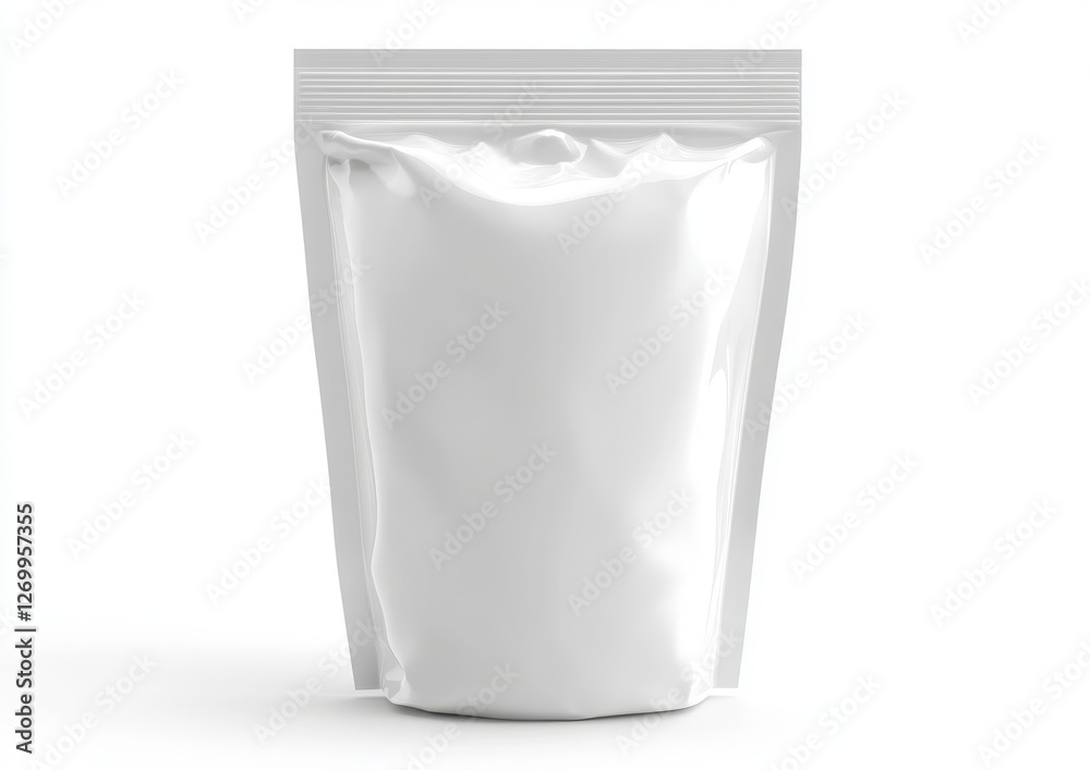 Clear, flexible pouch packaging with a zipper seal closure lying flat on a white background, ready for product insertion or labeling, empty and transparent Clear, flexible pouch packaging with a zipper seal closure lying flat on a white background, ready for product insertion or labeling, empty and transparent