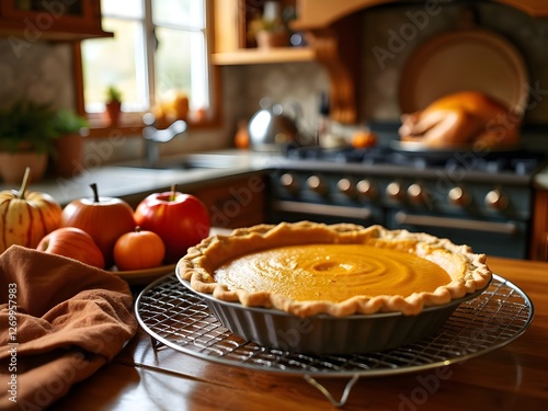 Delicious Homemade Pumpkin Pie Thanksgiving Autumn Kitchen Feast