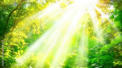 Sunbeams Piercing Lush Green Forest - A Radiant Nature Scene