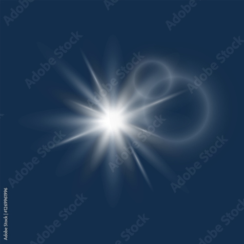 Glowing light explodes.Bright Star or bright flash on dark background. Vector
