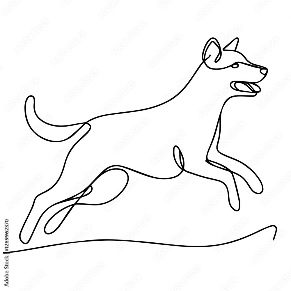 Fototapeta premium Line drawing of dog running on white background